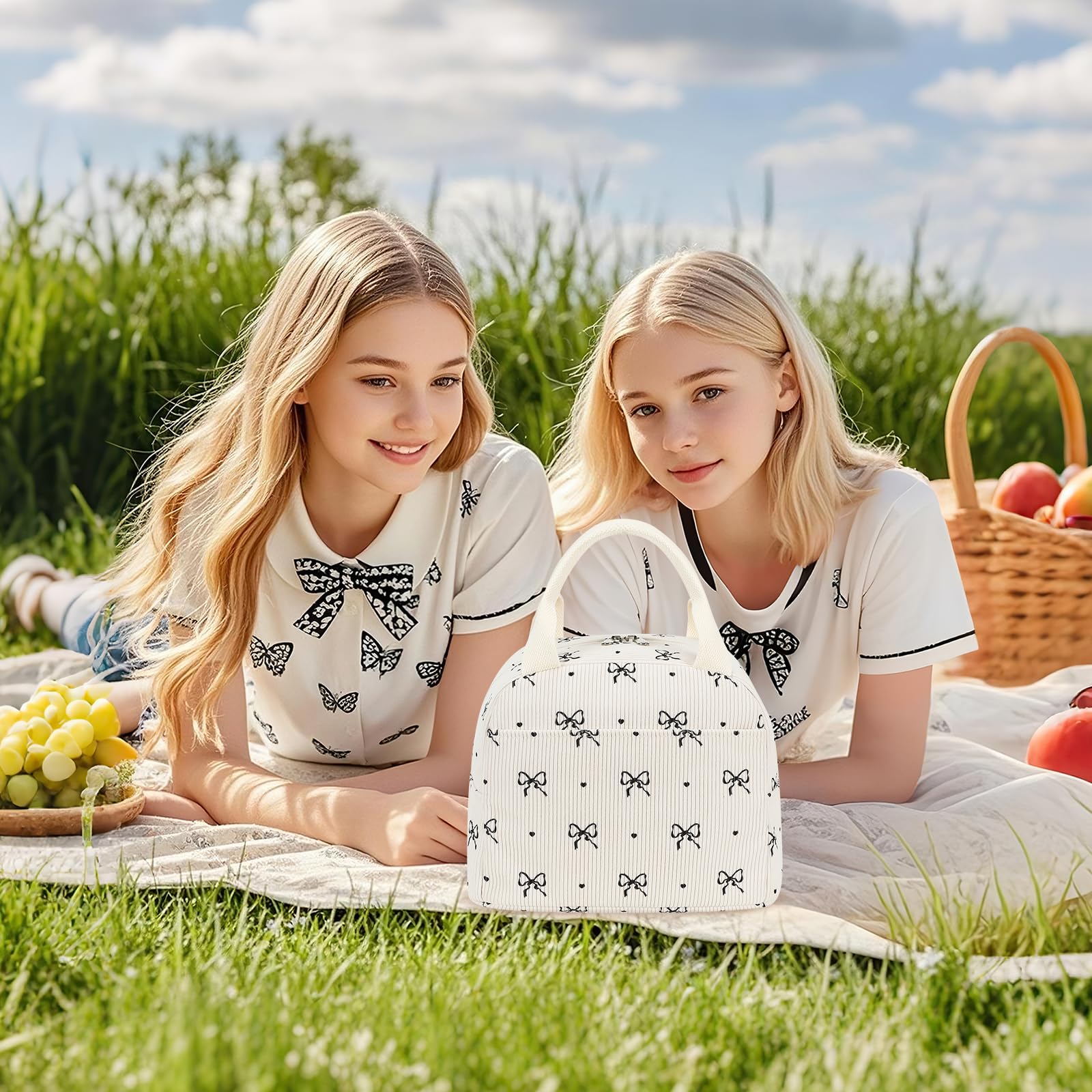 EurCross ivory corduroy insulated lunch bag keeps meals cool or warm during busy days.