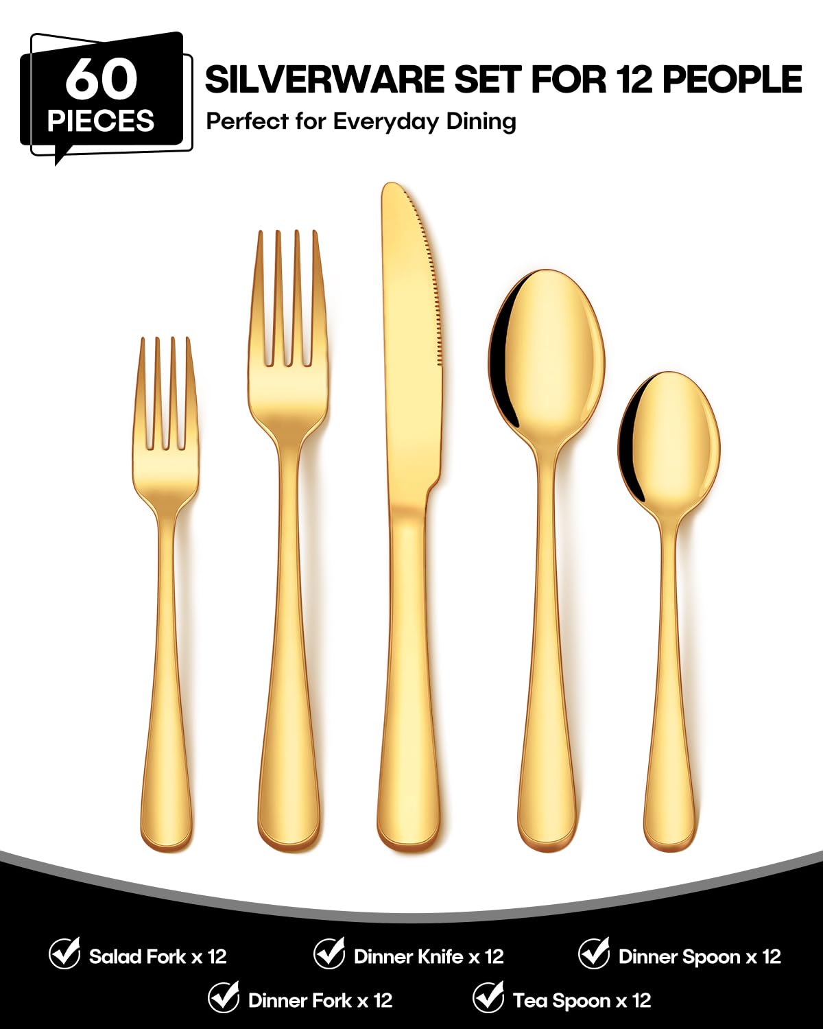 EUIRIO mirror-polished gold dinner forks elevate table decor and shine