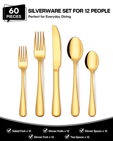 EUIRIO mirror-polished gold dinner forks elevate table decor and shine