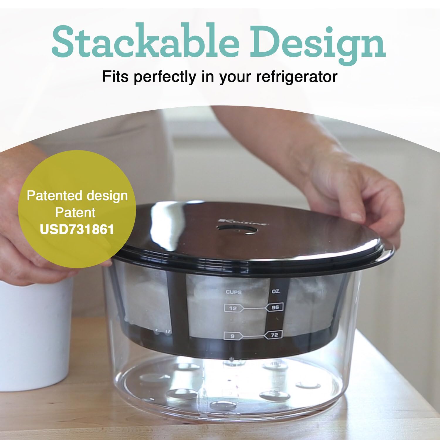 Euro Cuisine GY60 patented strainer with USD731861 design aids efficient whey separation.