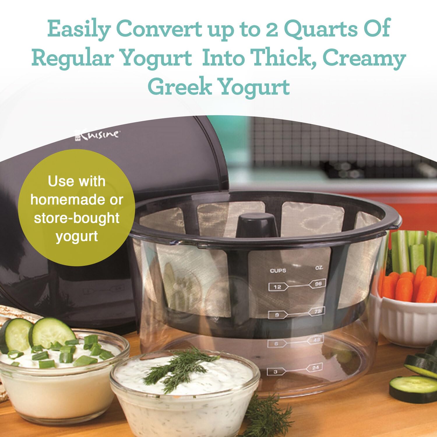 Euro Cuisine GY60 stainless steel strainer basket ensures smooth texture and easy washing.
