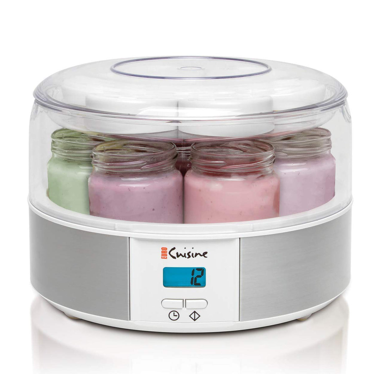 Euro Cuisine YMX650 yogurt maker on counter for convenient homemade yogurt
