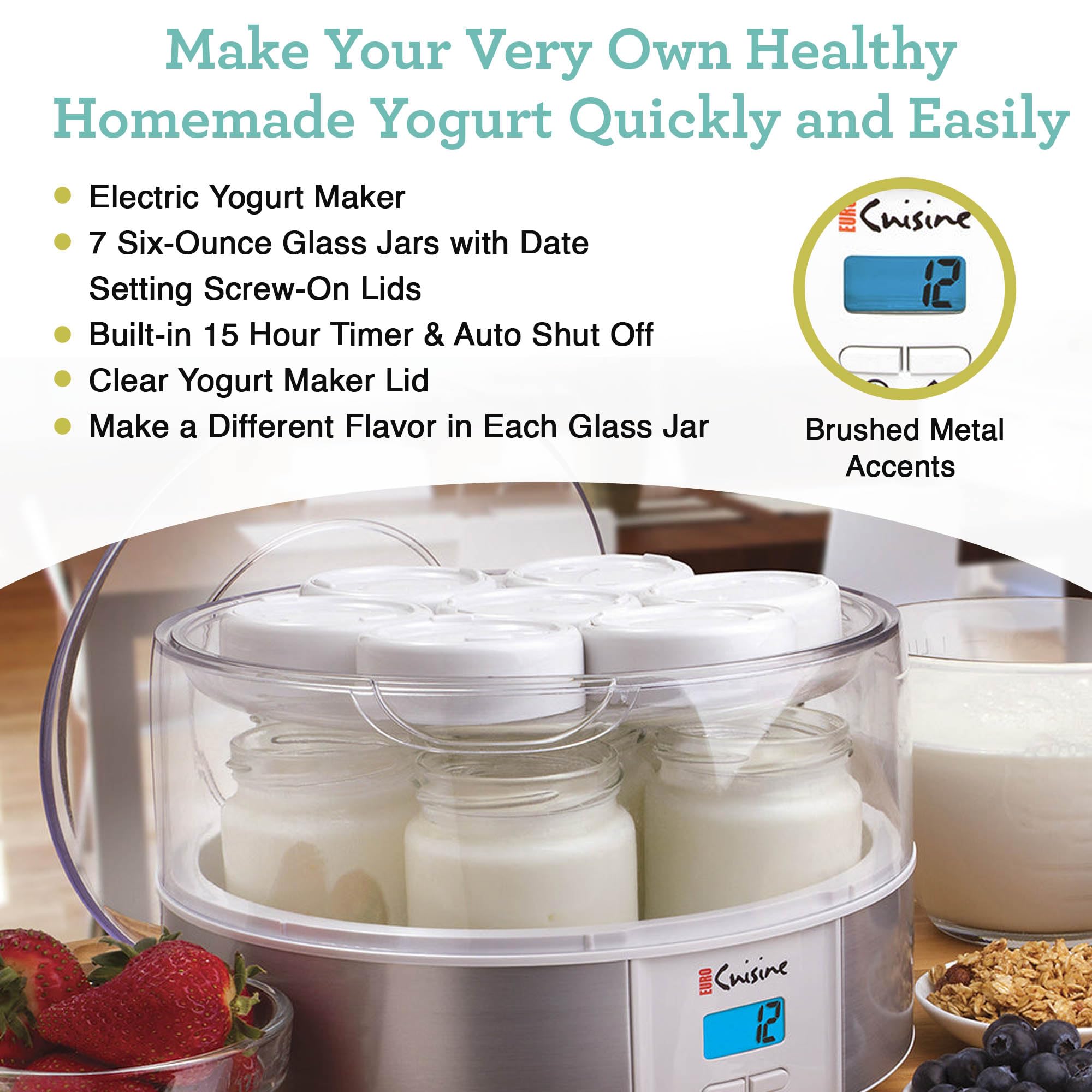 Euro Cuisine YMX650 jars with rotary date lids for easy batch tracking