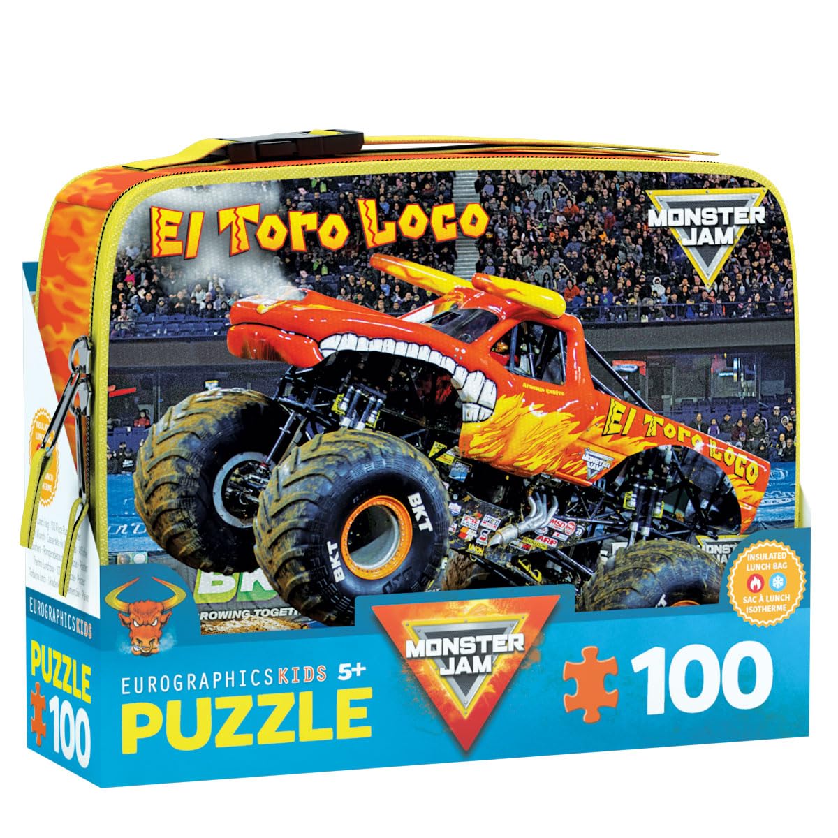 EuroGraphics Lunch Bag MJ El Toro Loco, front view, sturdy blueboard design.