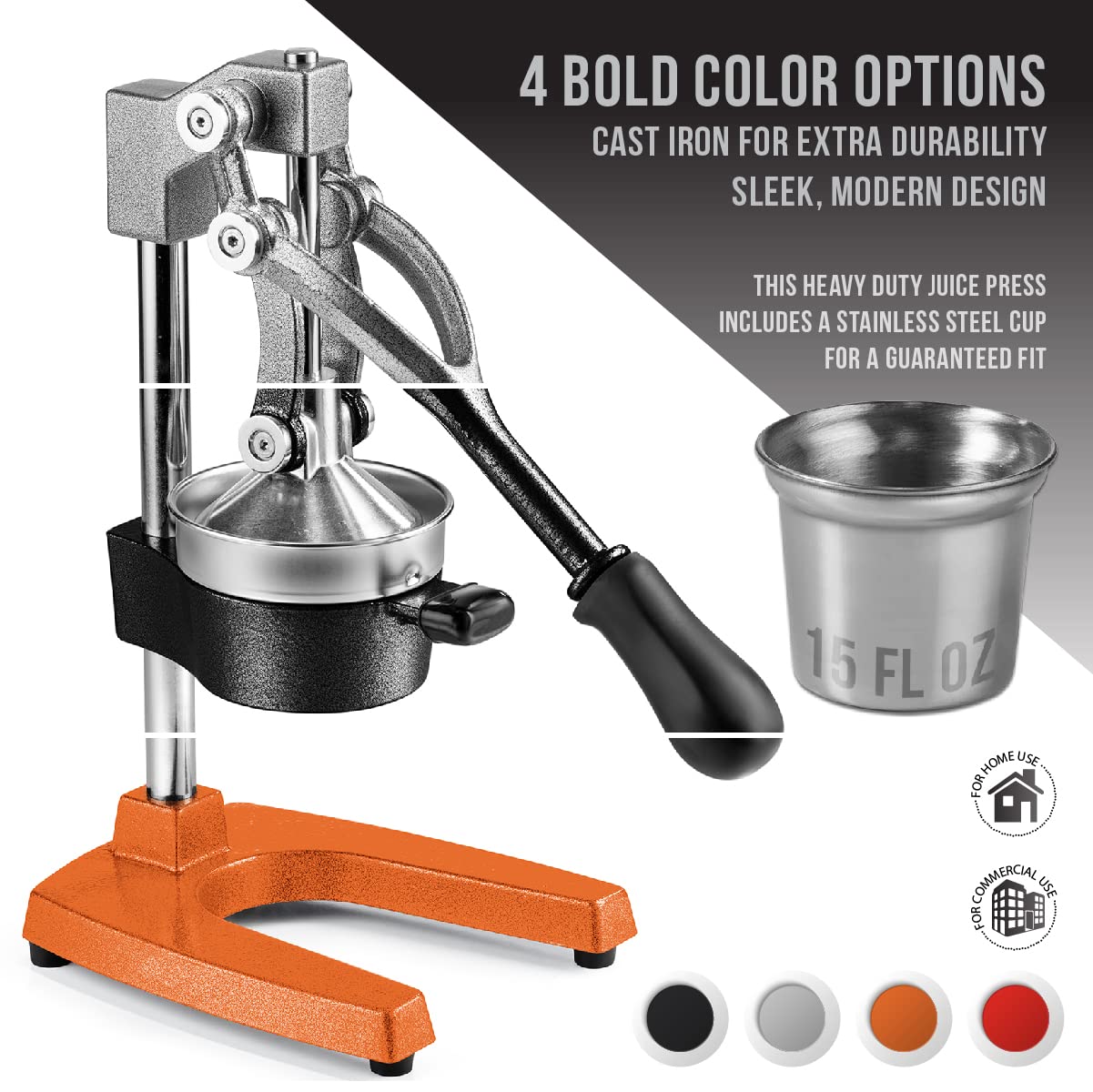 Eurolux cast iron juicer side profile highlighting the lever for efficient extraction