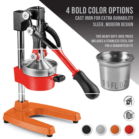 Eurolux cast iron juicer base with suction cups ensures secure countertop use.