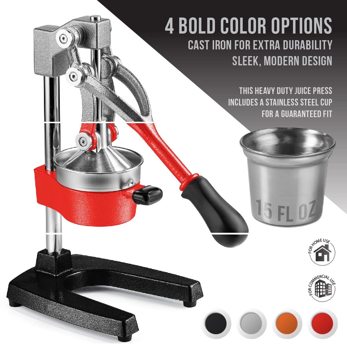 Eurolux lever-action juicer demonstrates efficient juice extraction with minimal effort.