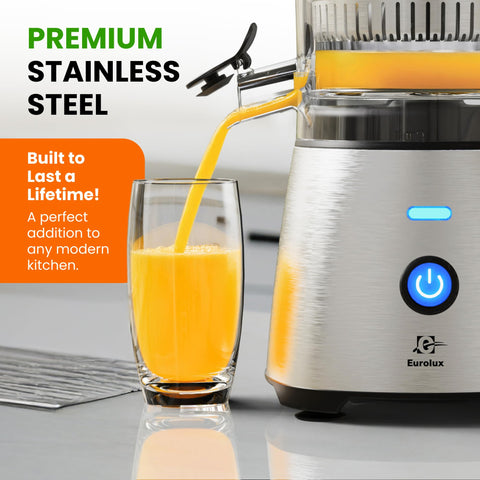 Compact Eurolux juicer on counter, ideal for small kitchens.
