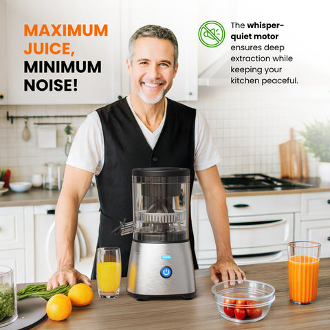 Stable base and rest interval protection reduce movement during juicing.