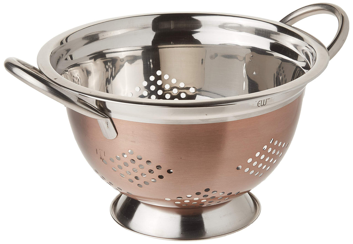 Euro-Ware colander with copper finish and 3-quart capacity for pasta and fruit prep