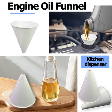 Euslbak foldable funnel saves space in the glove box for on-the-go changes.