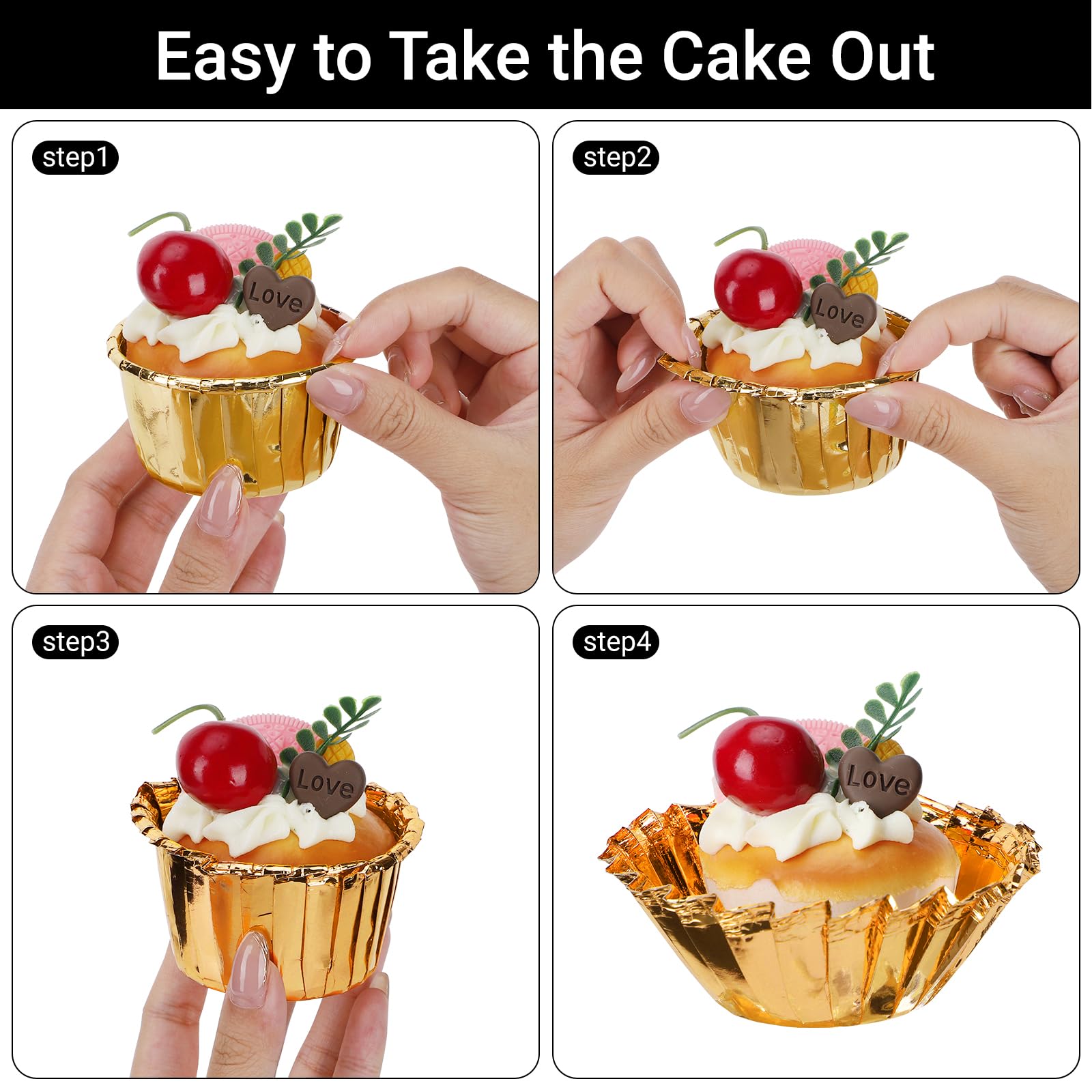 EUSOAR gold recyclable aluminum foil cups for safe use.
