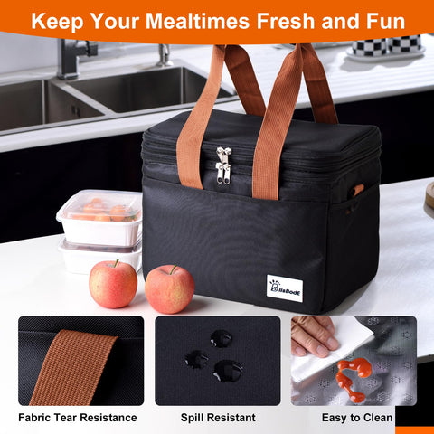Eutopic lunch bag with mesh utensil pockets for easy organization.