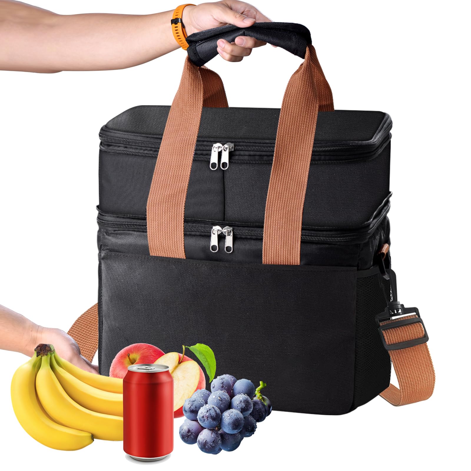 Eutopic lunch bag reinforced base supports upright transport.