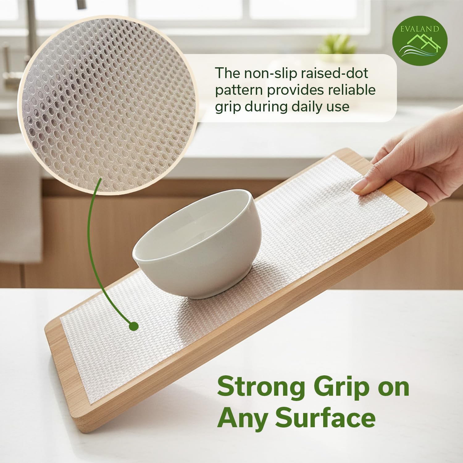 Evaland non-adhesive liner sticks securely without adhesive residue.