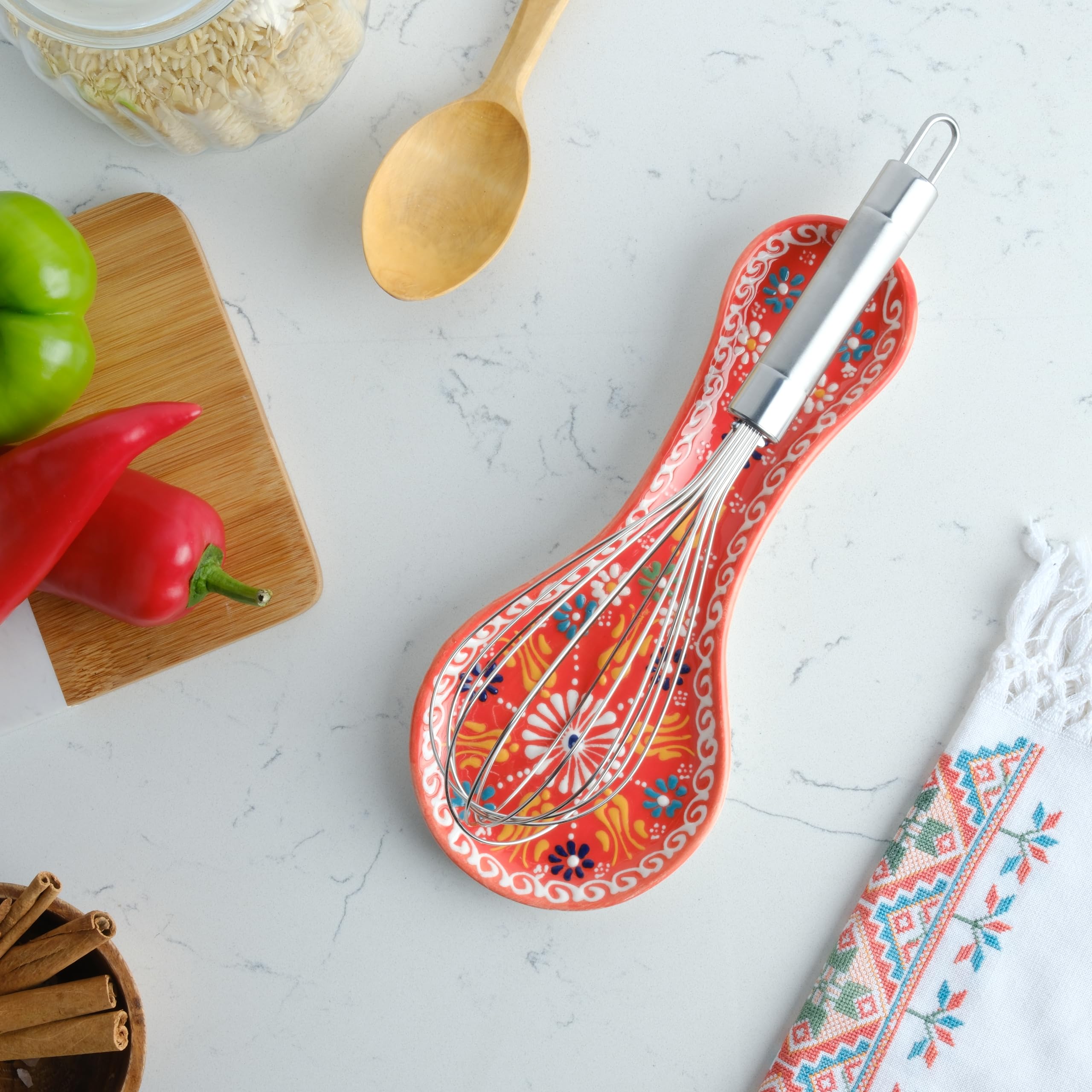EVANILIFE orange spoon rest 10-inch surface for larger utensils.