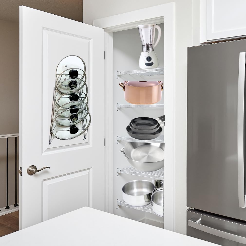 Close-up of Evelots chrome finish lid rack showing sturdy construction