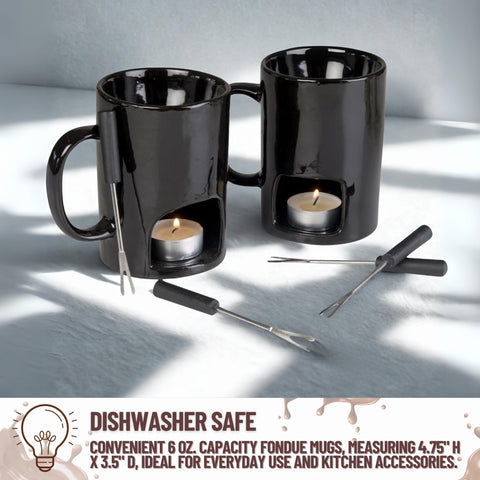 Evelots fondue mug set includes eight tealights for ambiance