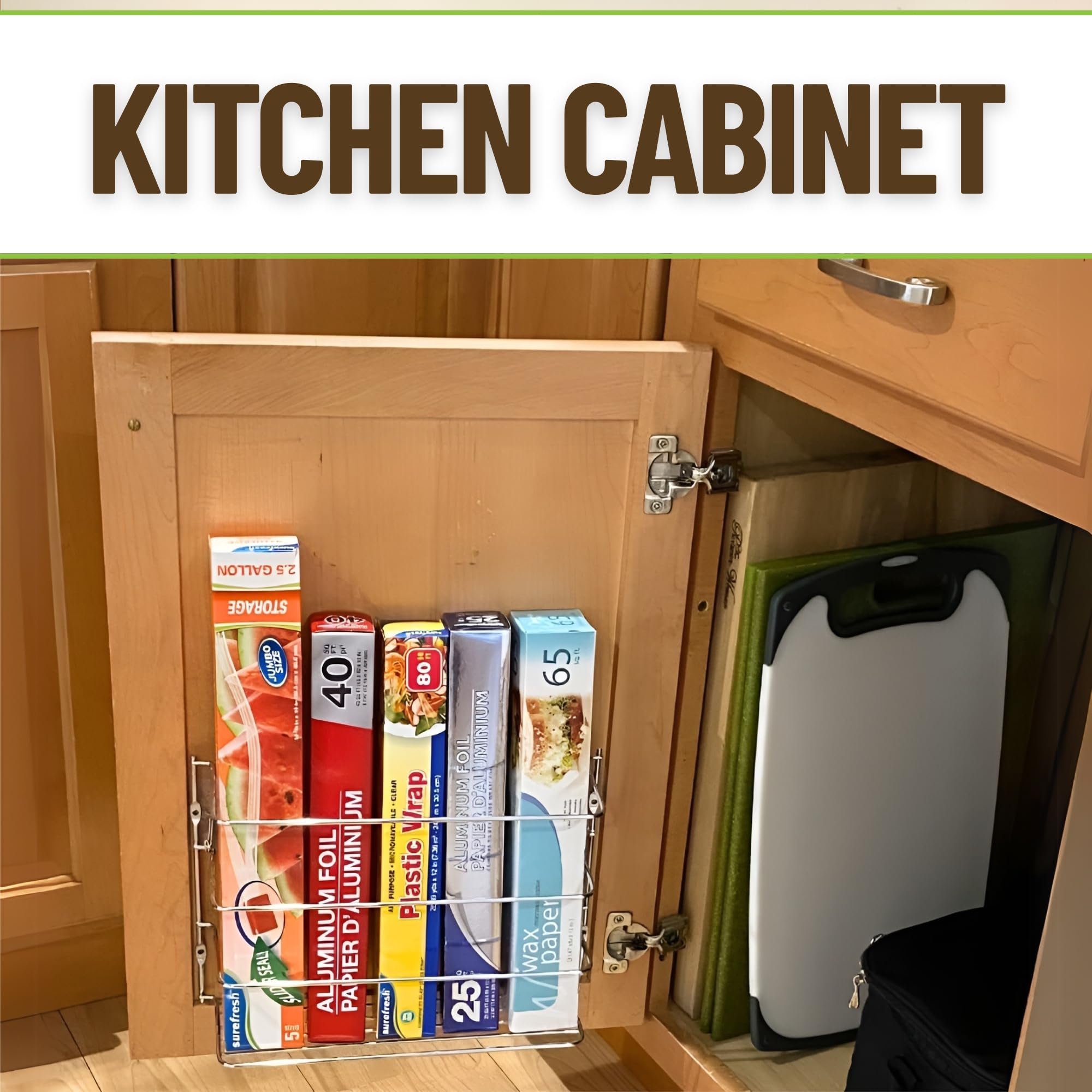 Versatile Evelots wrap organizer usable in kitchen, bathroom, or laundry room.