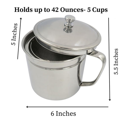 Evelots stainless mesh strainer keeps grease clean and solids separated.