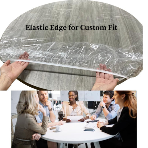 Evelots waterproof table cover shields surface from spills during meals.