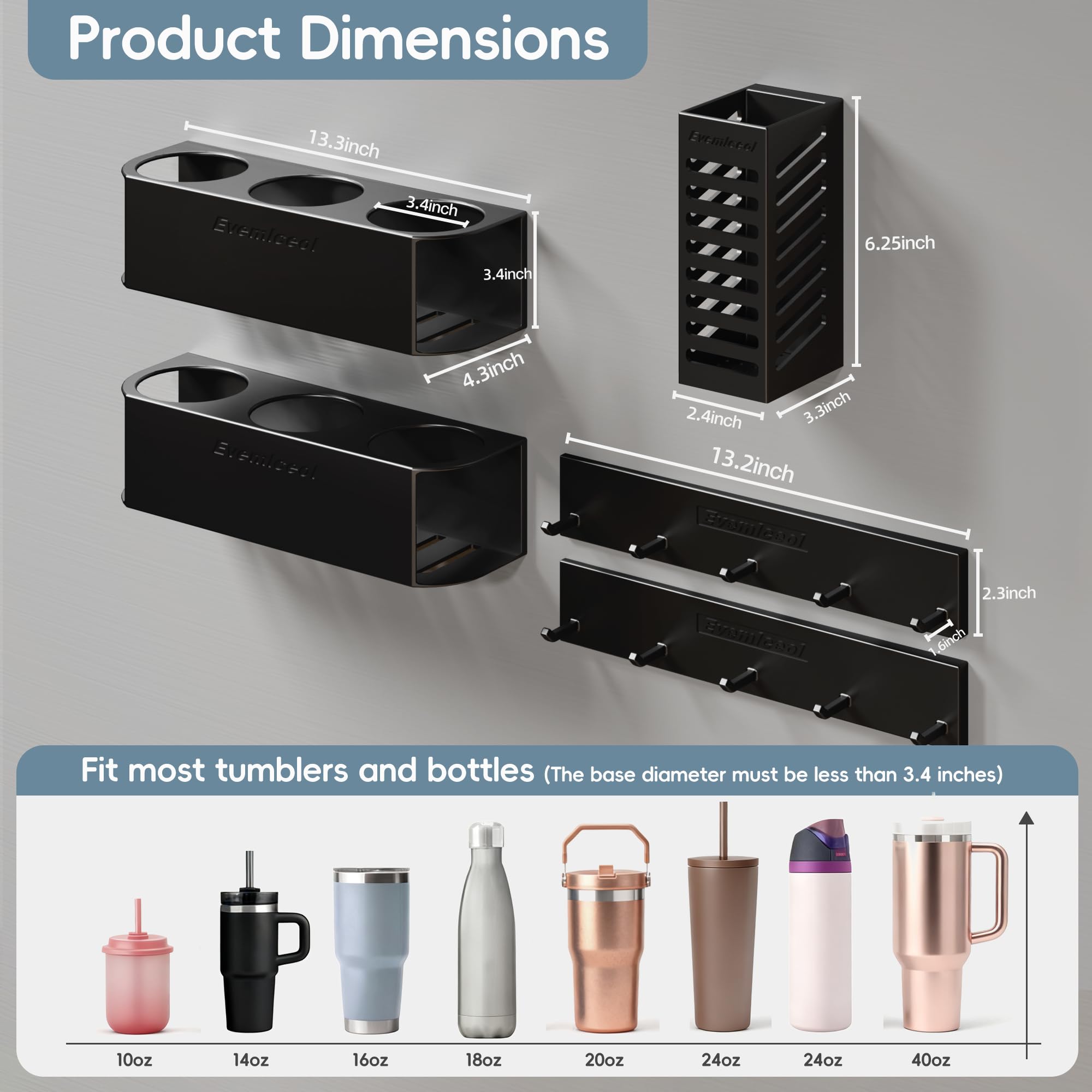 Evemlceol lid organizer with five hooks neatly stores lids and small items.