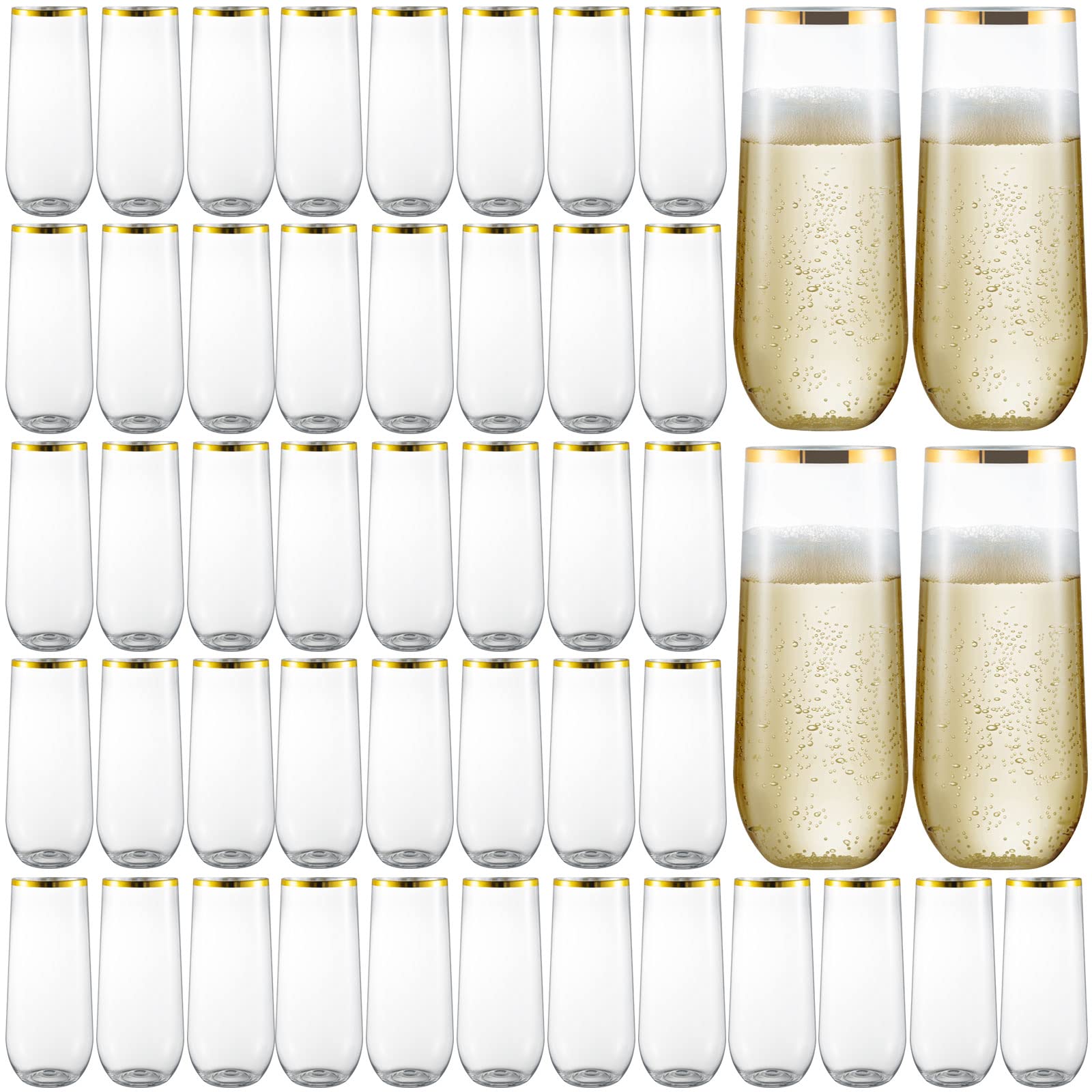 EventPartener 48-pack plastic stemless flutes with gold rim for elegant toasts.