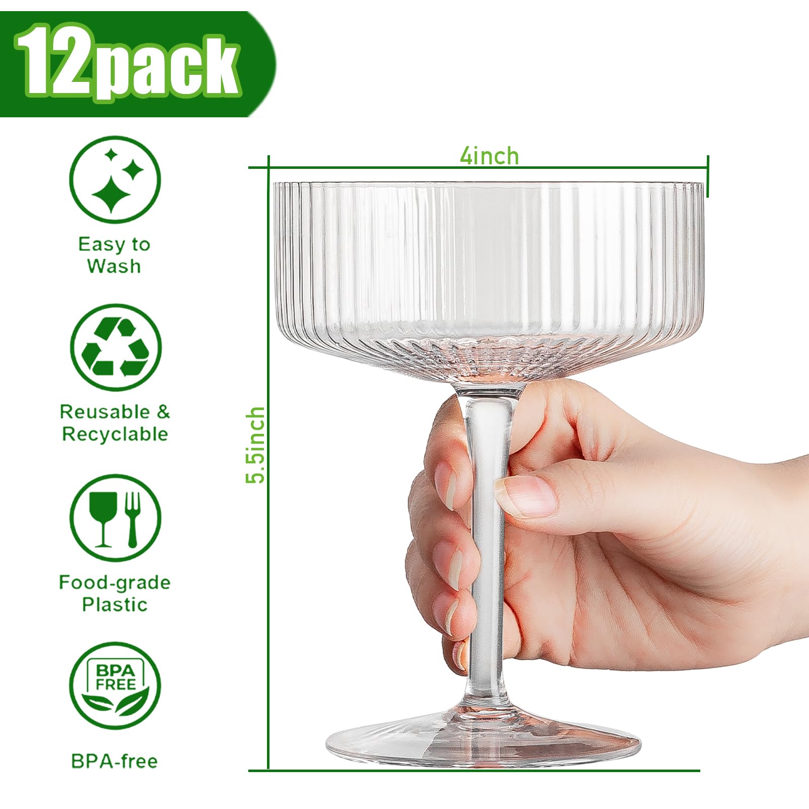 Eventpartener unbreakable ribbed coupe glasses for outdoor parties.