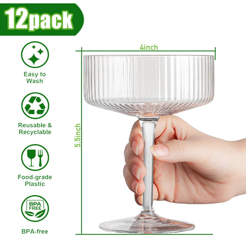 Eventpartener unbreakable ribbed coupe glasses for outdoor parties.