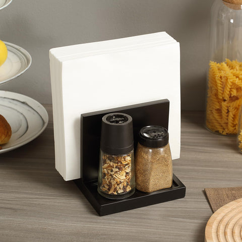 EVERBBKING kitchen decor black wood unit blends with modern surfaces and reduces clutter.