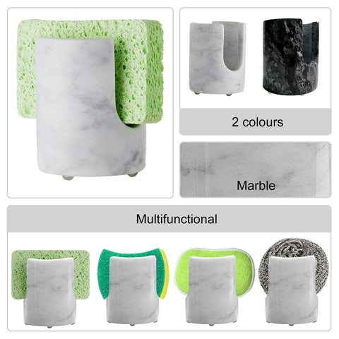 EVERBBKING marble sponge organizer complements a stylish, organized sink area.