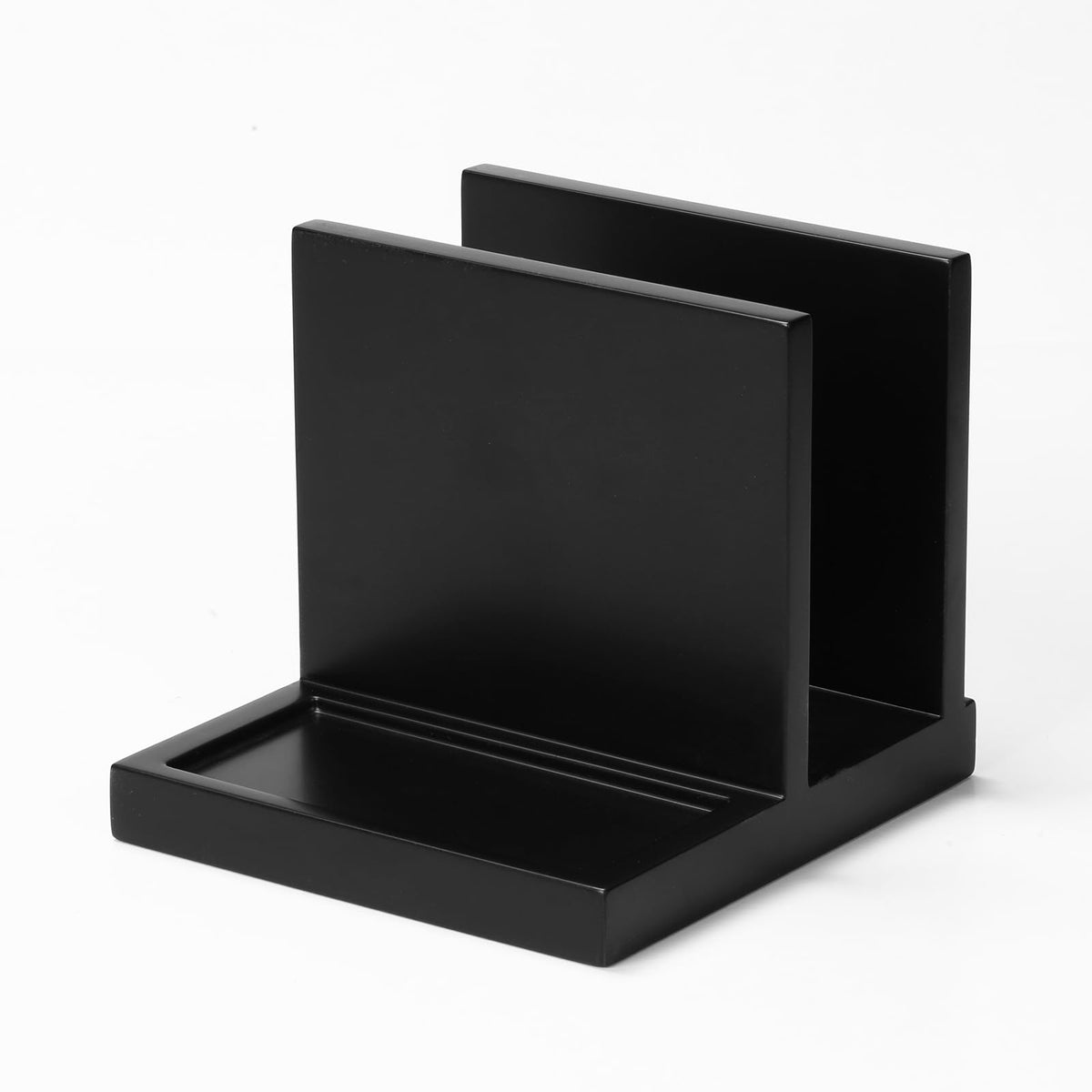 EVERBBKING wooden napkin holder with salt pepper caddy on a black finish keeps tables organized.