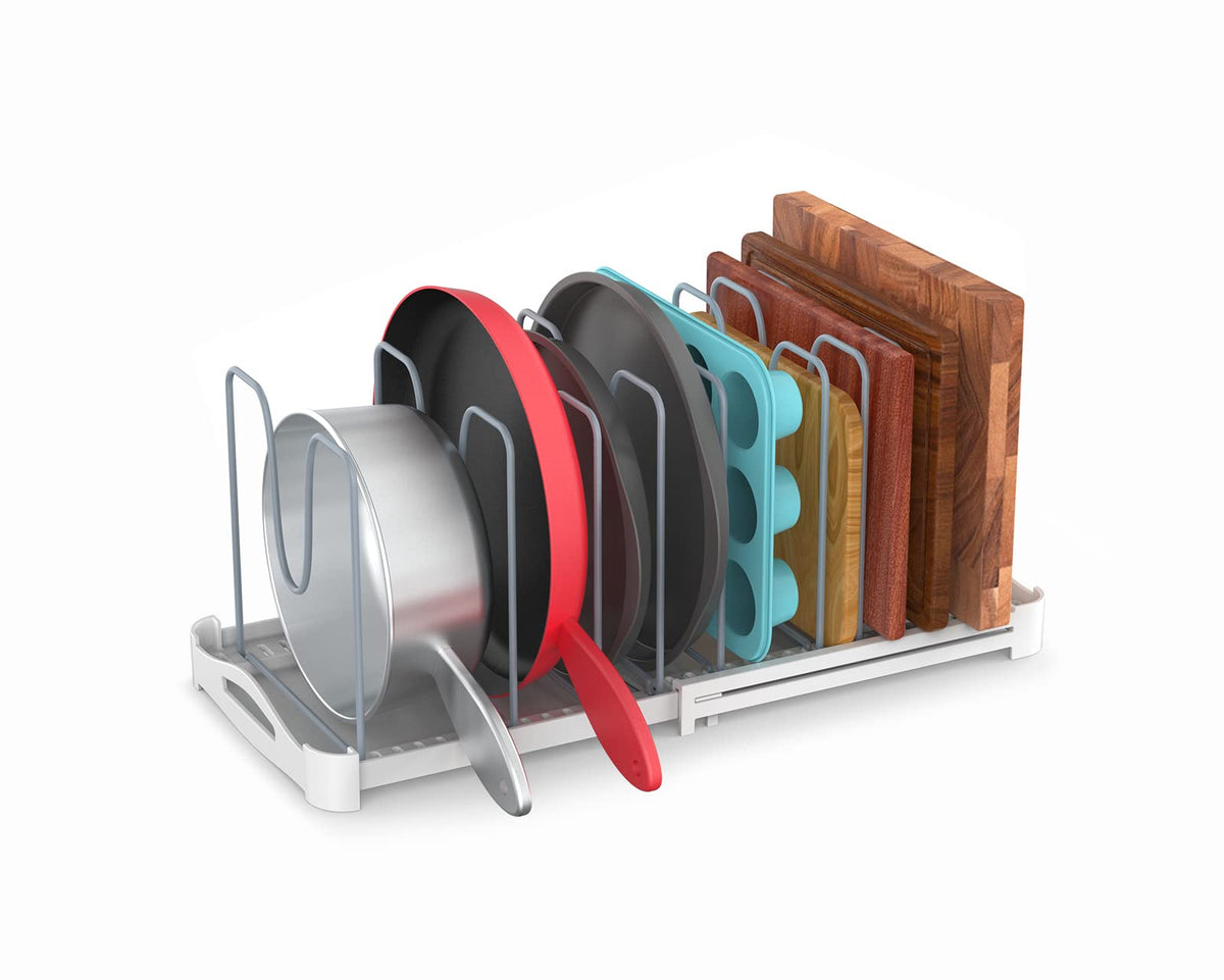 EVERIE adjustable bakeware organizer pot lid rack neatly holds lids for easy access