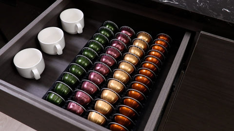EVERIE Drawer Insert slot detail shows patented spacing supporting various capsule sizes.