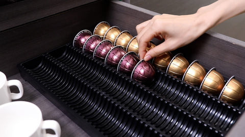 EVERIE Coffee Pod Drawer Insert top view highlights slot layout for easy access.