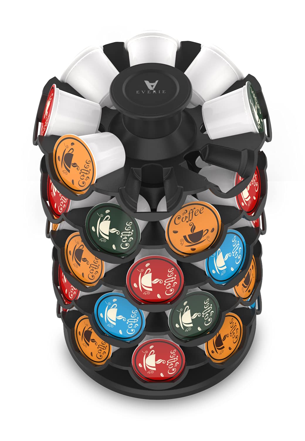 EVERIE coffee pod storage carousel holds 40 pods for quick caffeine access.