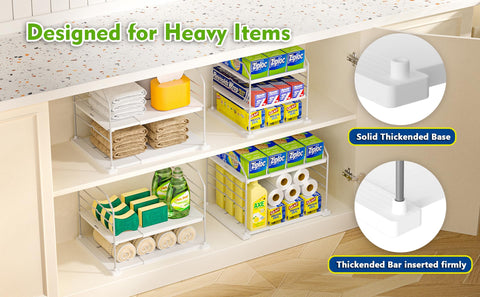 EVERIE extendable 3-tier holder heavy-items test image demonstrates durable construction.