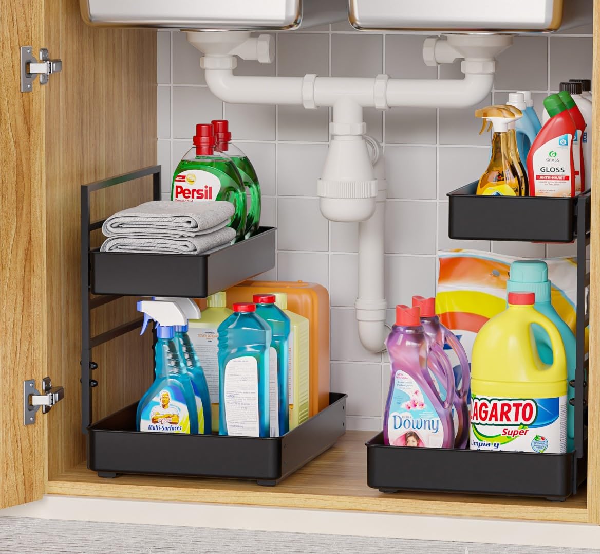 EVERIE height adjustable under-sink shelf, two tiers for versatile organization