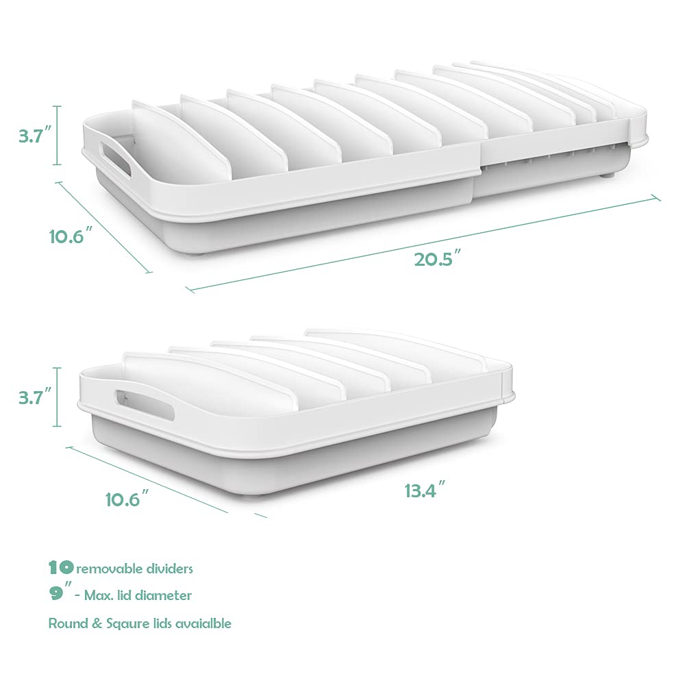 EVERIE lid organizer placed in a deep cabinet for lid storage