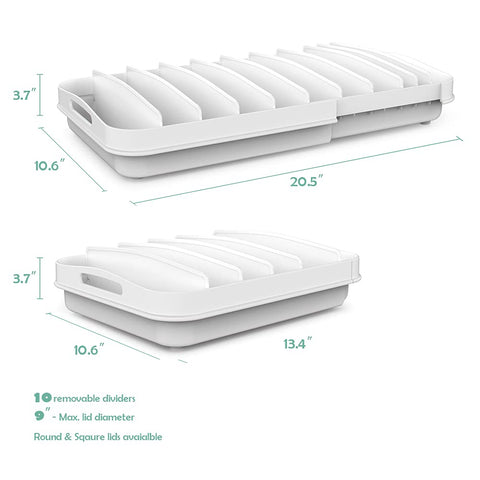 EVERIE lid organizer placed in a deep cabinet for lid storage