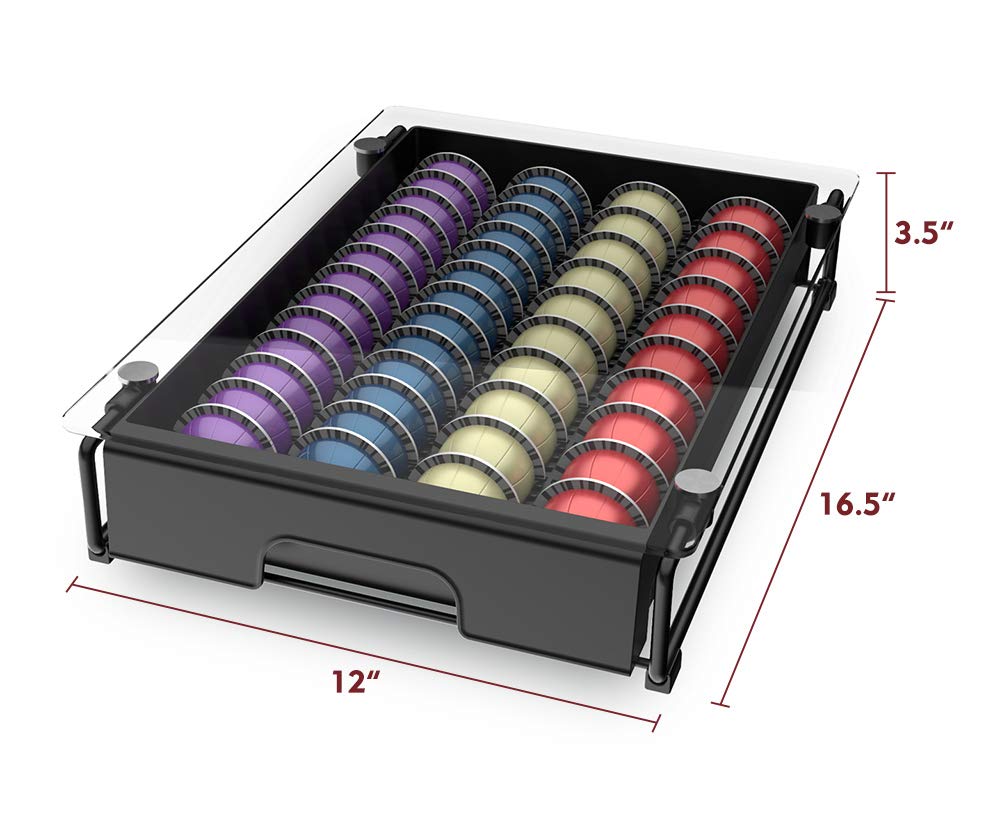 EVERIE Vertuo capsules neatly arranged in universal slots for easy selection.