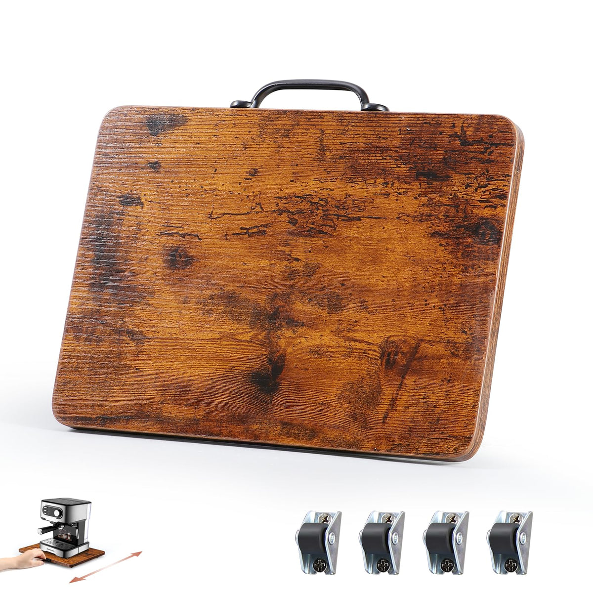 Evermagin appliance slider rolling tray moves smoothly under a coffee maker on the countertop.