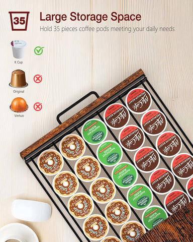 Evermagin K Cup Holder wood top provides stable surface for your coffee maker and essentials