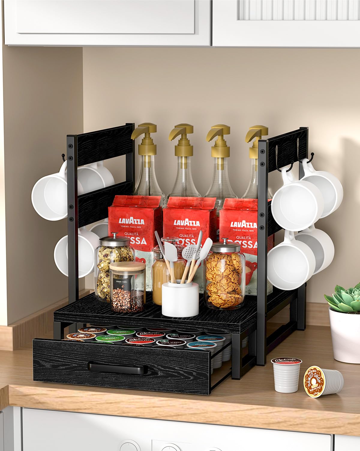 Evermagin K‑cup storage side shot showing compact counter footprint.