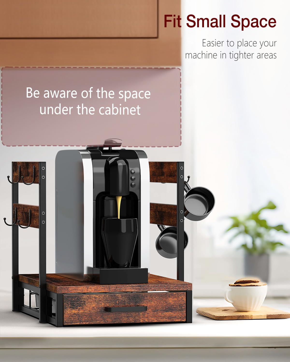 Evermagin compact design saves counter space while organizing capsules and mugs.