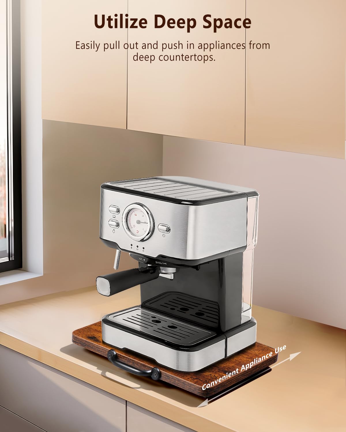 Evermagin rectangular open design tray fits coffee makers and small appliances with ease.