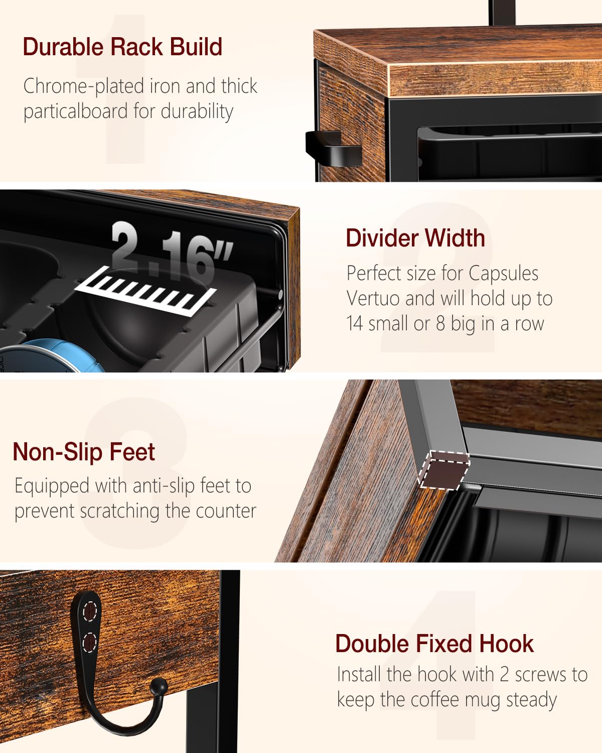 Evermagin sturdy metal frame provides solid support for the coffee setup.