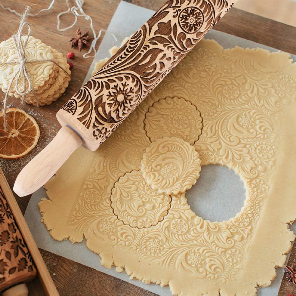 Evermarket rolling pin embossing on cookie surface for Christmas designs