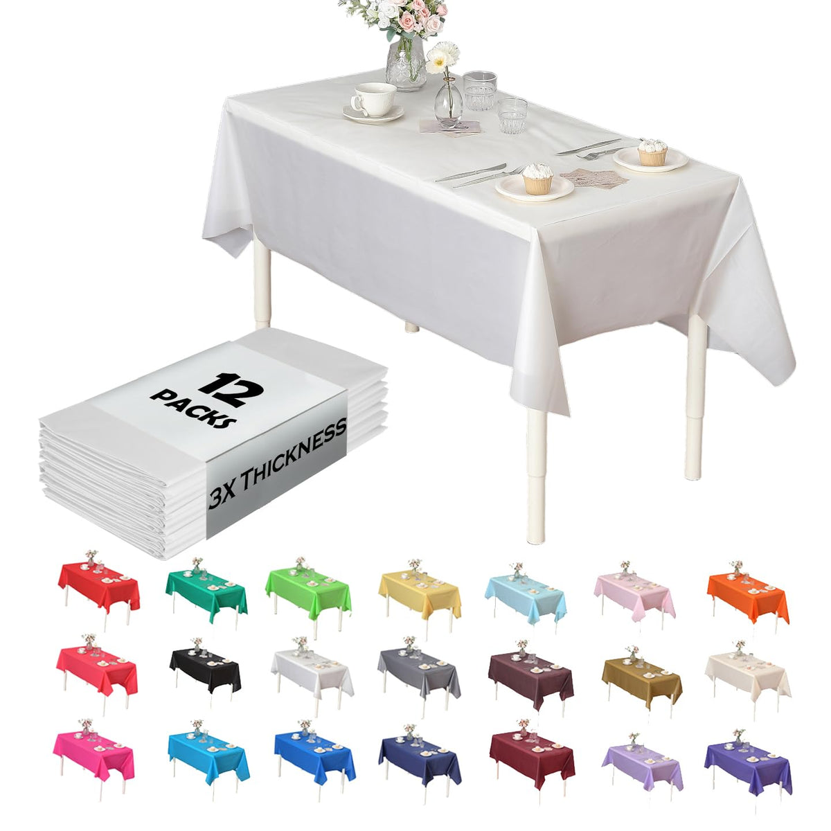 Evershine 12-pack white rectangle table cover for durable event protection.