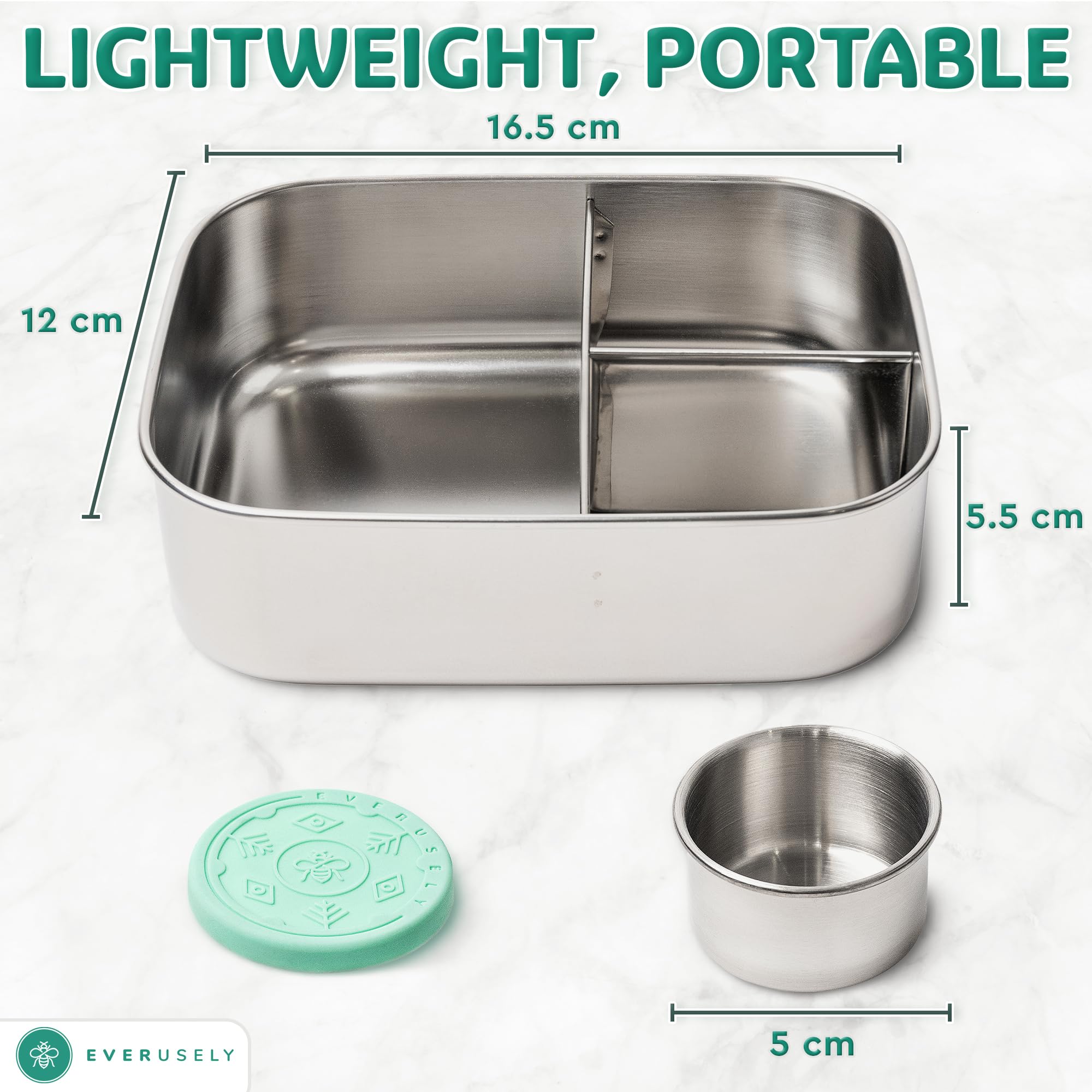 Everusely green bento with a 3-compartment layout for organized portions